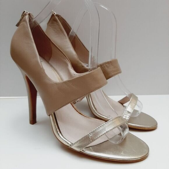 ALDO Everest Leather Open Toe High Heel Sandals Nude Cream & Silver Sz 10 Eur 41 - Picture 16 of 16